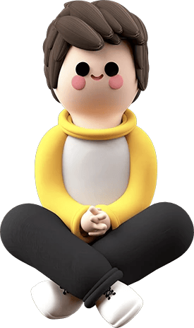 A 3D character of me, sitting under the rainbow